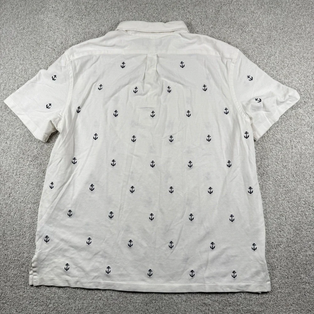 Ralph‎ Lauren Polo Shirt Mens XXL White Anchor Print Knit Oxford Short Sleeve
